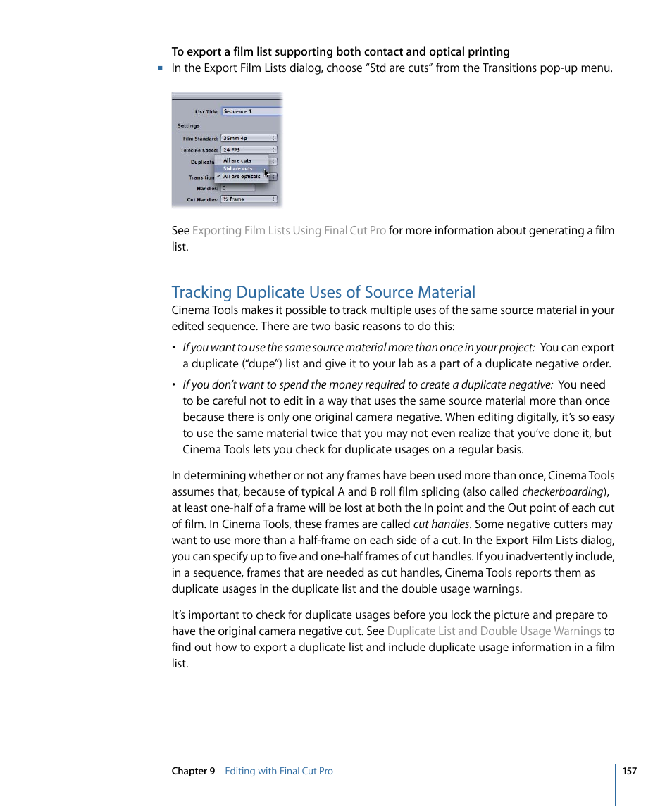 Tracking duplicate uses of source material | Apple Cinema Tools 4 User Manual | Page 157 / 258