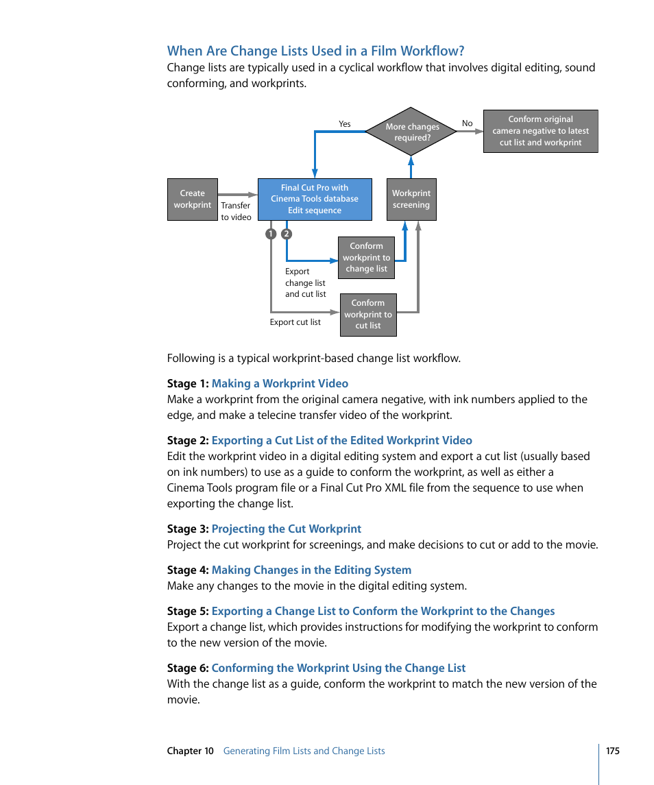 When are change lists used in a film workflow | Apple Cinema Tools 4 User Manual | Page 175 / 258