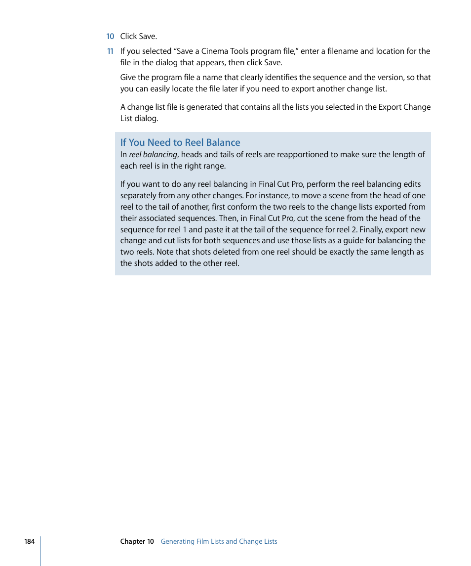 If you need, To reel balance, If you need to reel balance | Apple Cinema Tools 4 User Manual | Page 184 / 258