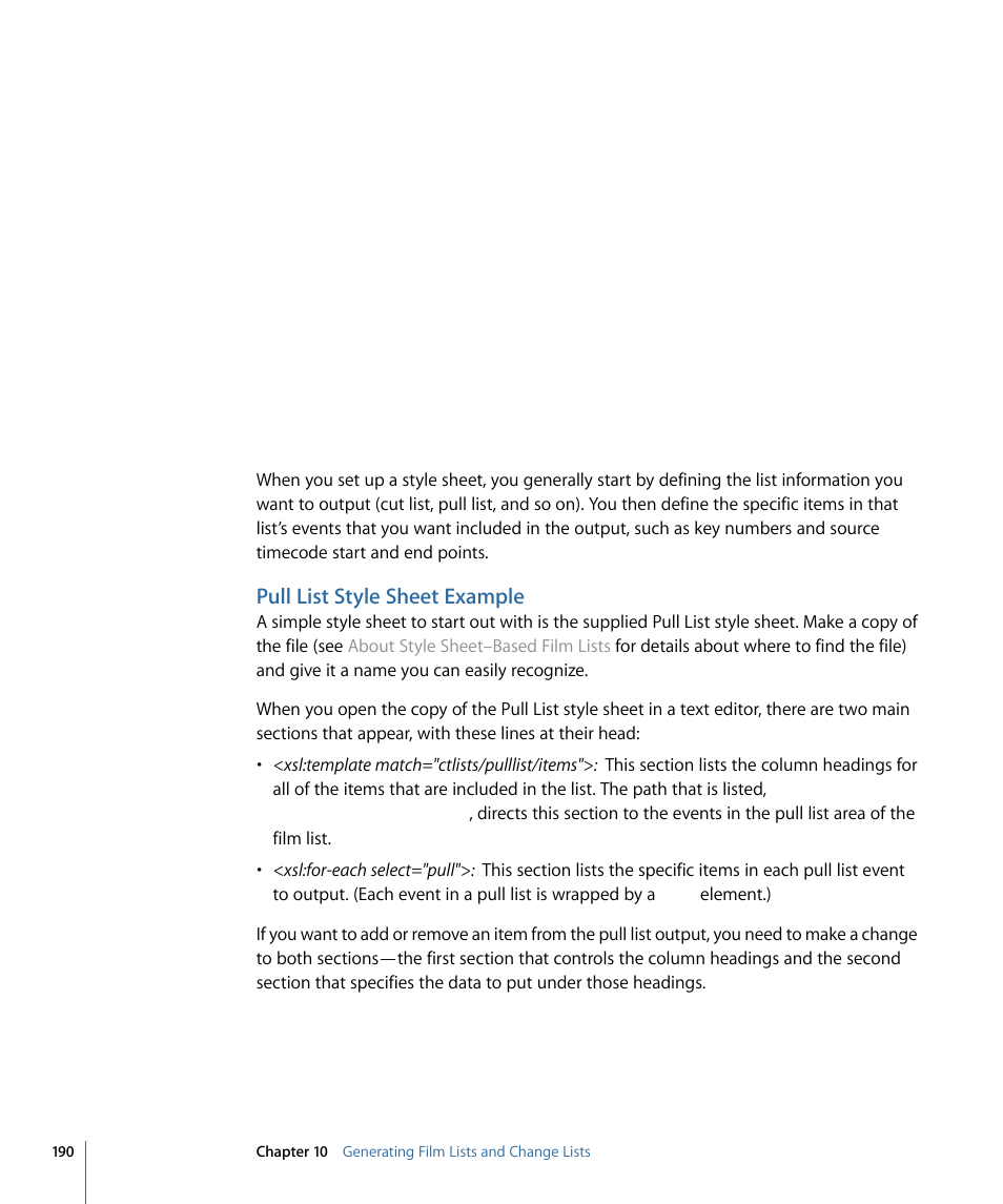 Pull list style sheet example | Apple Cinema Tools 4 User Manual | Page 190 / 258
