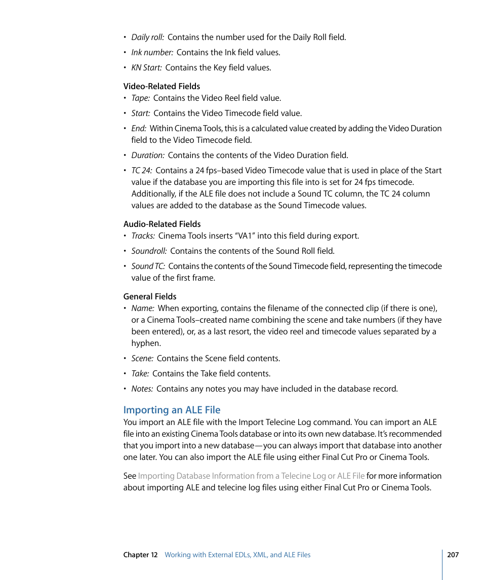 Importing an ale file | Apple Cinema Tools 4 User Manual | Page 207 / 258