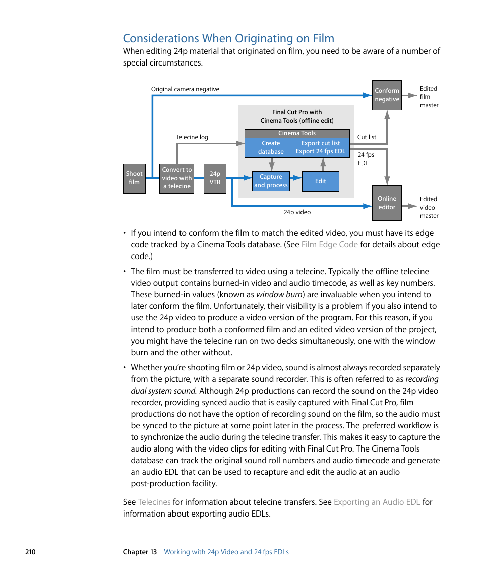 Considerations when originating on film | Apple Cinema Tools 4 User Manual | Page 210 / 258