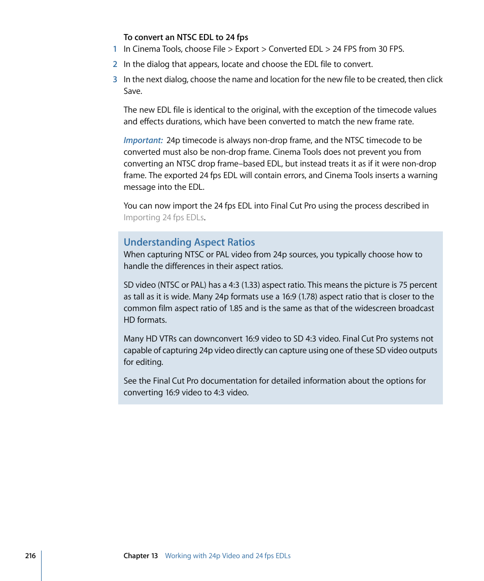 Understanding aspect ratios | Apple Cinema Tools 4 User Manual | Page 216 / 258