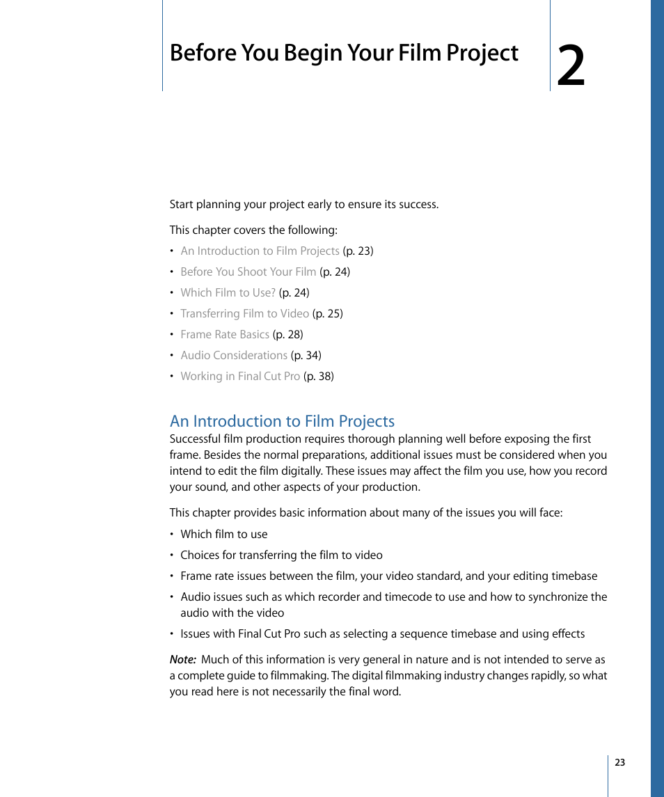 Before you begin your film project, An introduction to film projects | Apple Cinema Tools 4 User Manual | Page 23 / 258