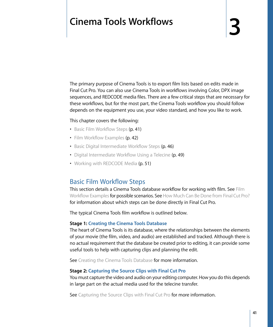 Cinema tools workflows, Basic film workflow steps | Apple Cinema Tools 4 User Manual | Page 41 / 258