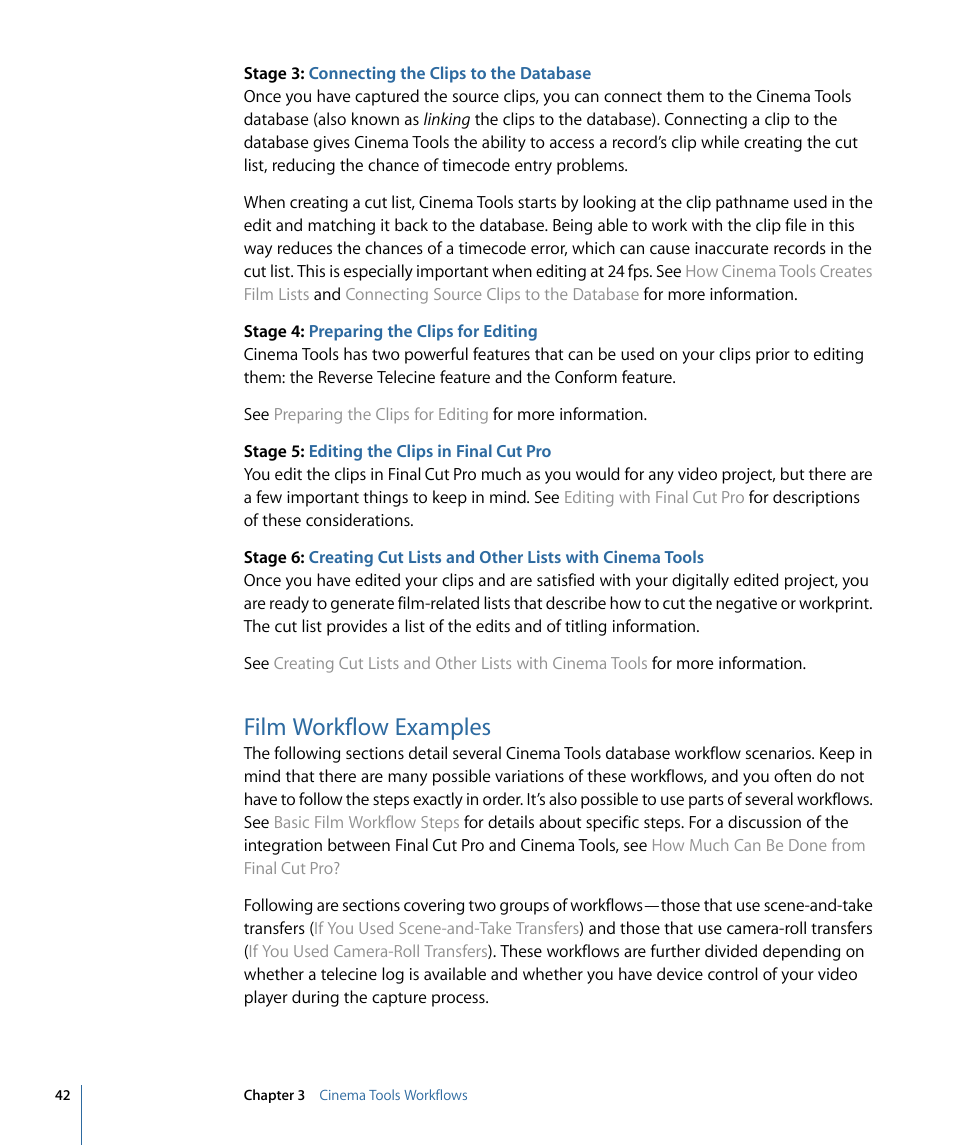 Film workflow examples, Film, Workflow examples | Apple Cinema Tools 4 User Manual | Page 42 / 258