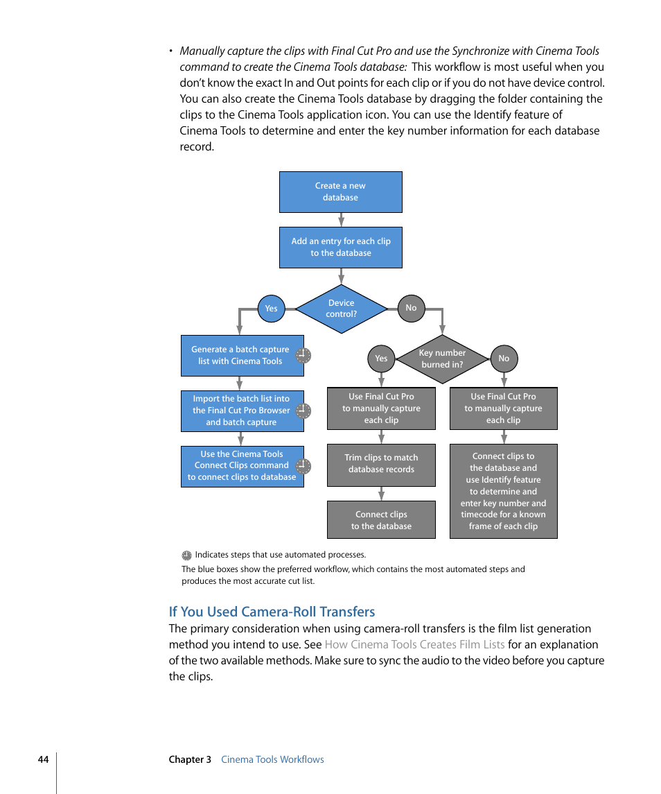 If you used camera-roll transfers | Apple Cinema Tools 4 User Manual | Page 44 / 258