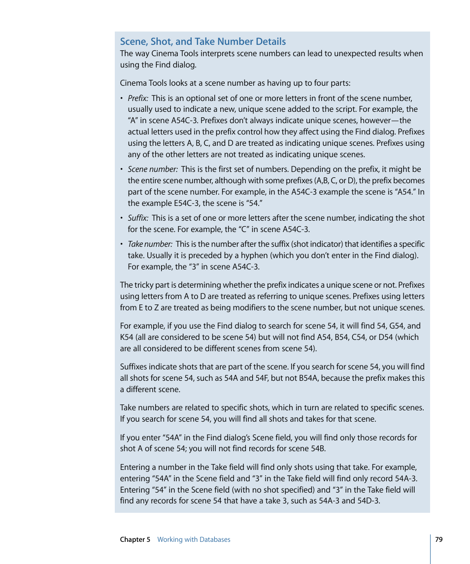 Scene, shot, and take number details | Apple Cinema Tools 4 User Manual | Page 79 / 258