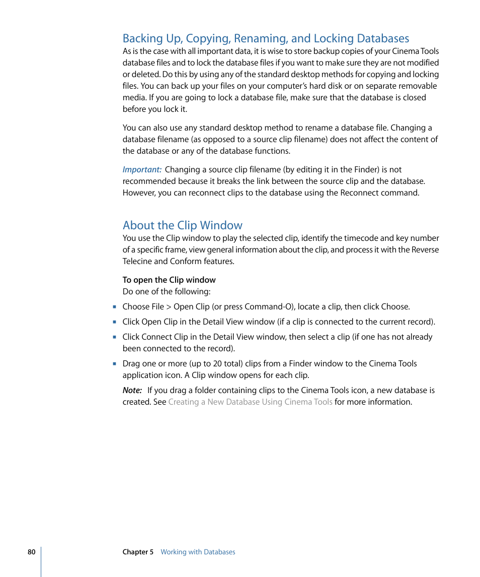 About the clip window | Apple Cinema Tools 4 User Manual | Page 80 / 258