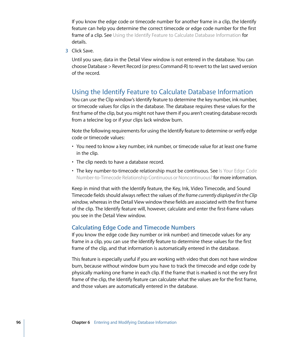 Calculating edge code and timecode numbers, Calculating, Edge code and timecode numbers | Apple Cinema Tools 4 User Manual | Page 96 / 258