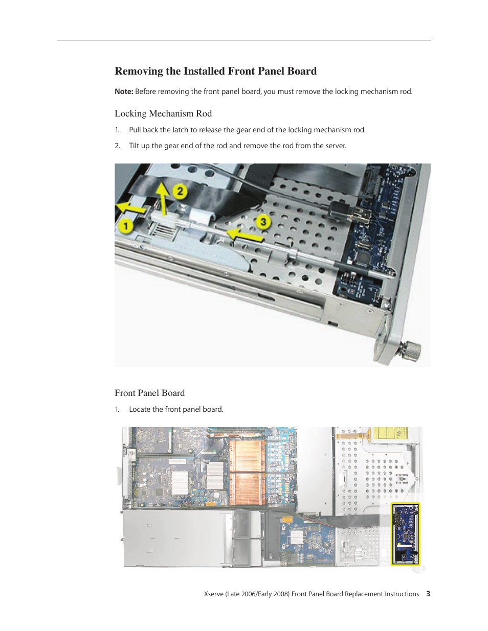 Removing the installed front panel board | Apple Xserve (Early 2008) DIY Procedure for Front Panel Board User Manual | Page 3 / 7