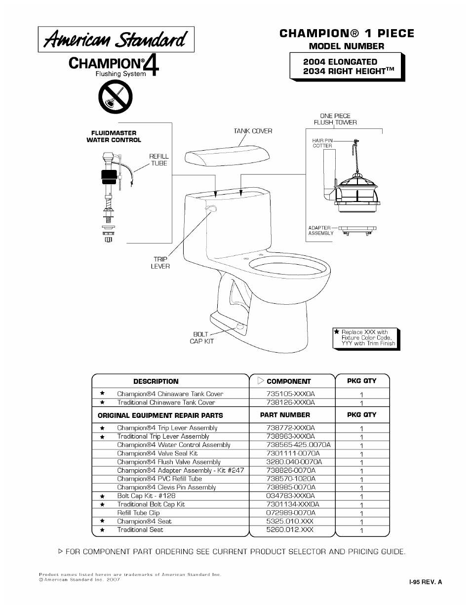 American Standard 2034 Right Height User Manual | 1 page