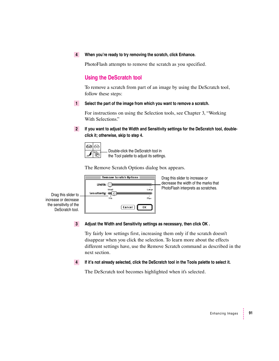 Using the descratch tool | Apple Macintosh PhotoFlash User Manual | Page 101 / 156