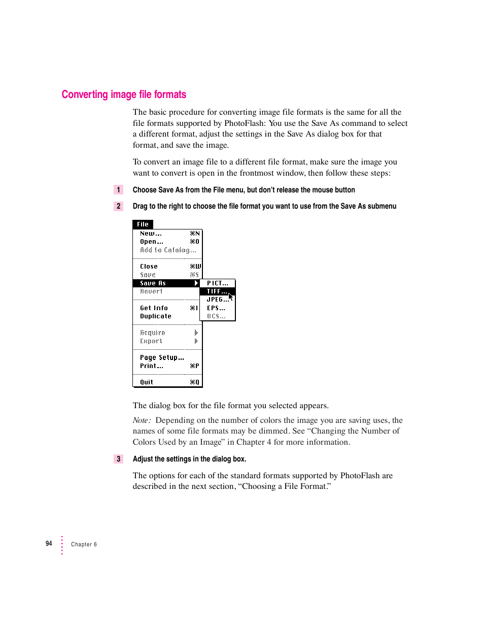 Converting image file formats | Apple Macintosh PhotoFlash User Manual | Page 104 / 156