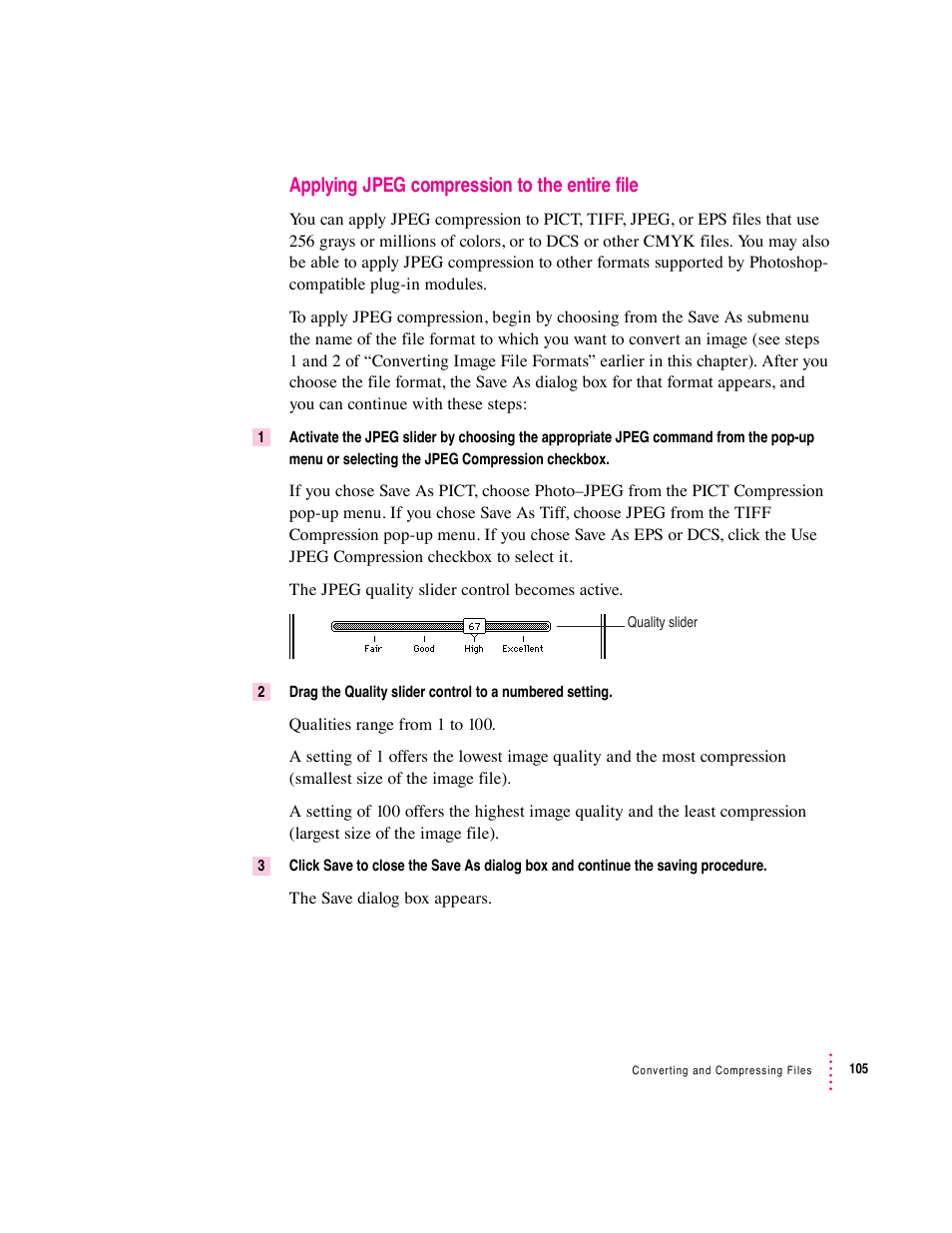Applying jpeg compression to the entire file | Apple Macintosh PhotoFlash User Manual | Page 115 / 156