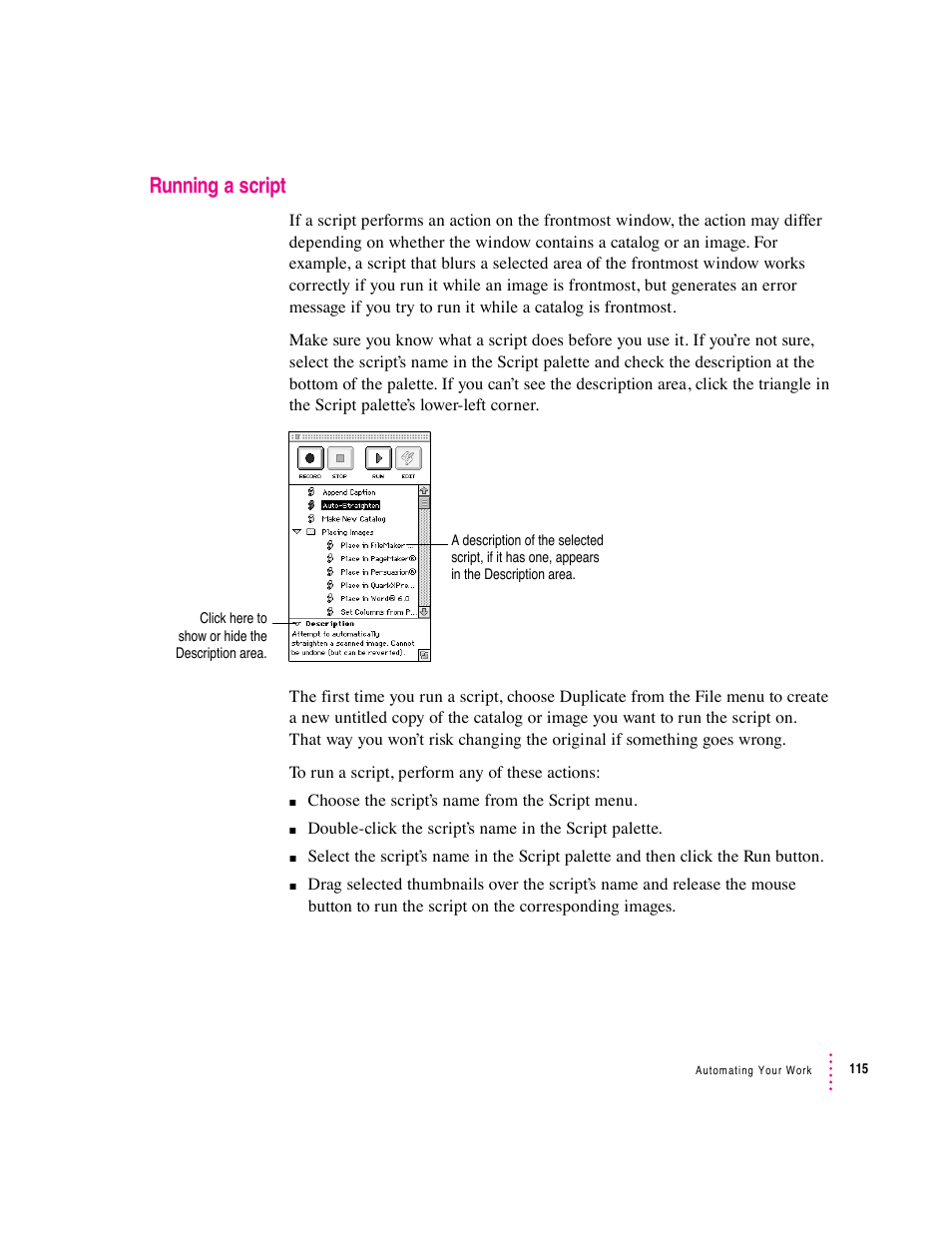 Running a script | Apple Macintosh PhotoFlash User Manual | Page 125 / 156