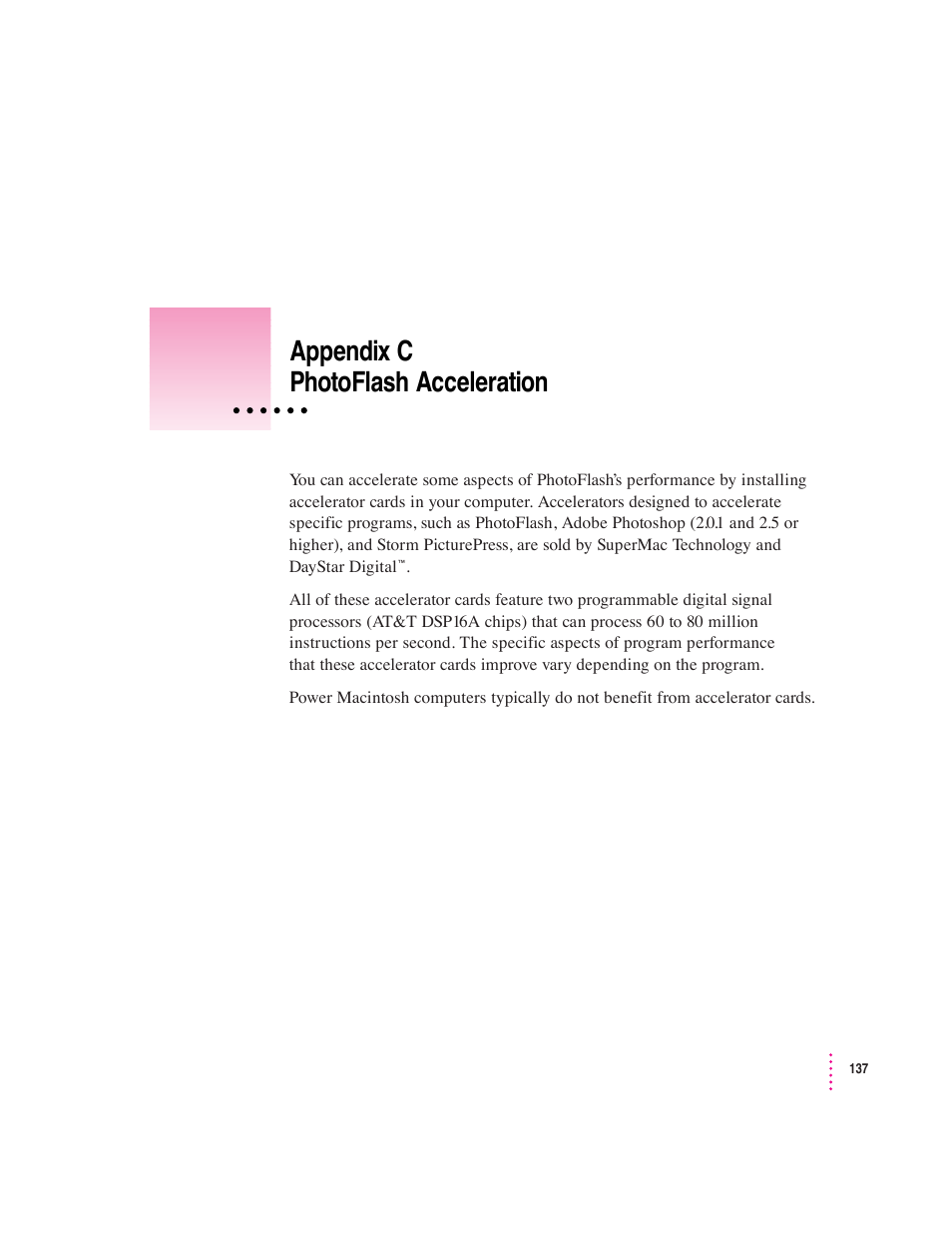 Appendix c photoflash acceleration | Apple Macintosh PhotoFlash User Manual | Page 146 / 156