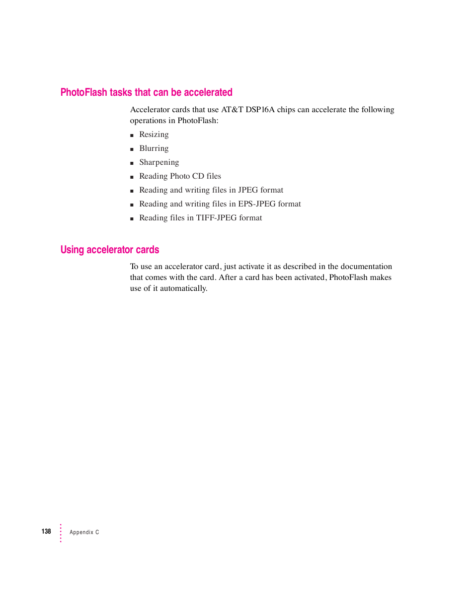 Photoflash tasks that can be accelerated, Using accelerator cards | Apple Macintosh PhotoFlash User Manual | Page 147 / 156
