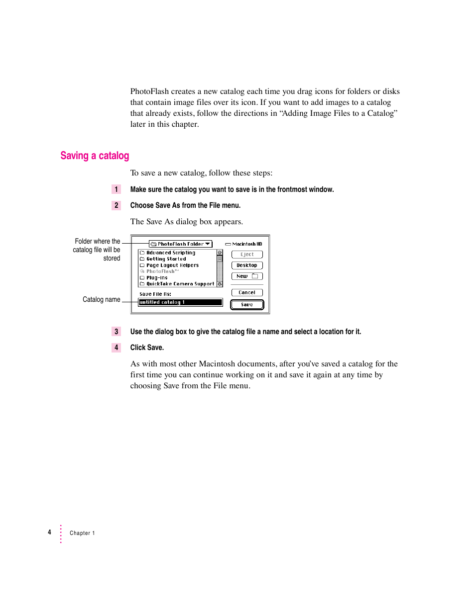 Saving a catalog | Apple Macintosh PhotoFlash User Manual | Page 15 / 156