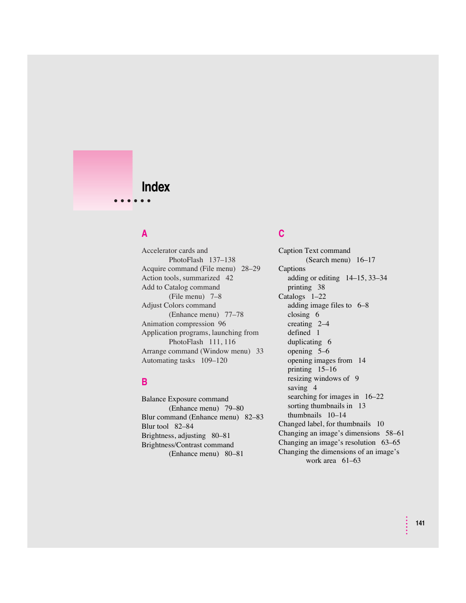 Index | Apple Macintosh PhotoFlash User Manual | Page 150 / 156