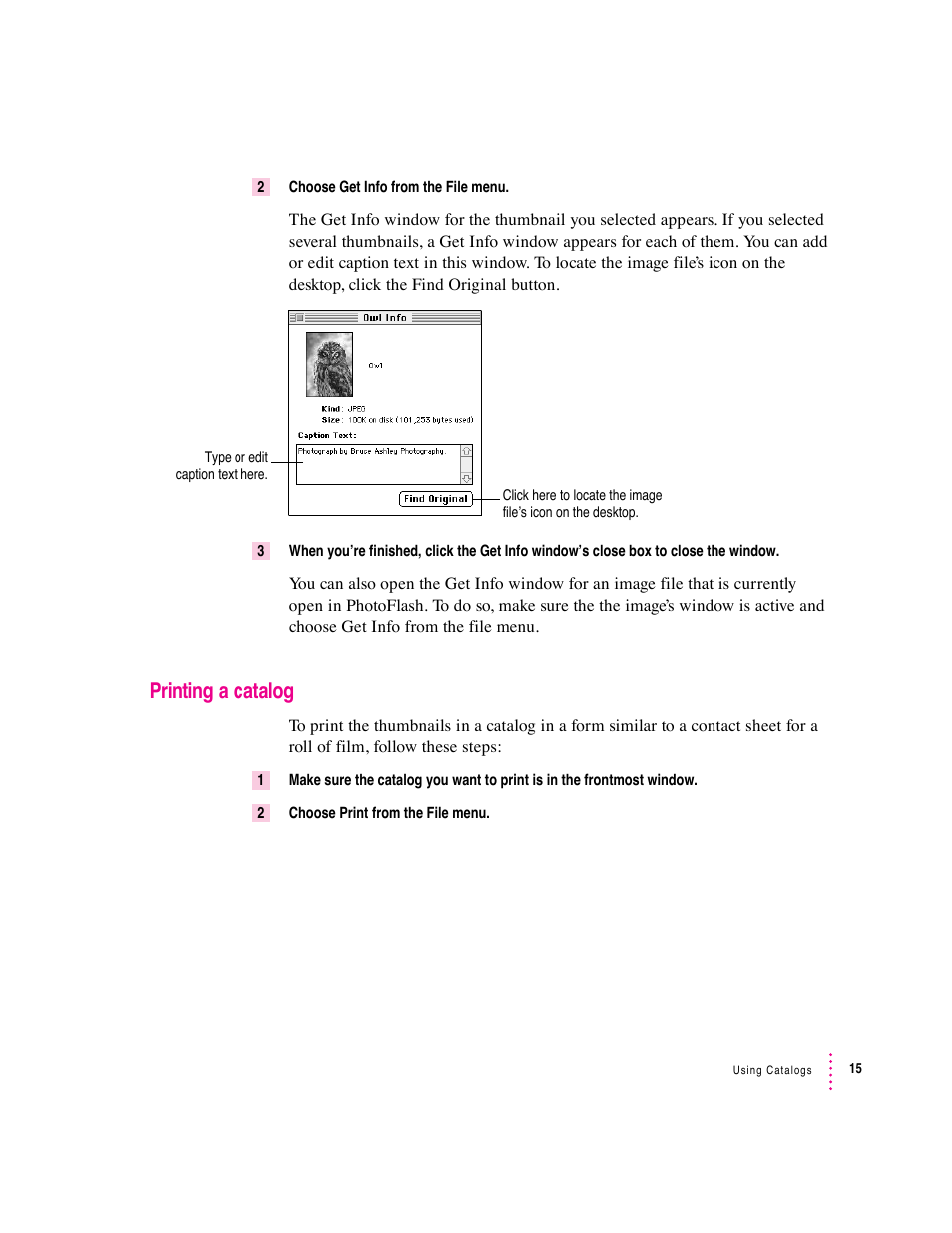 Printing a catalog | Apple Macintosh PhotoFlash User Manual | Page 26 / 156