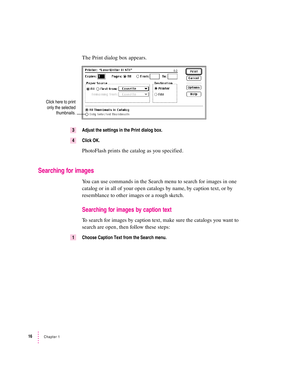 Searching for images, Searching for images by caption text | Apple Macintosh PhotoFlash User Manual | Page 27 / 156