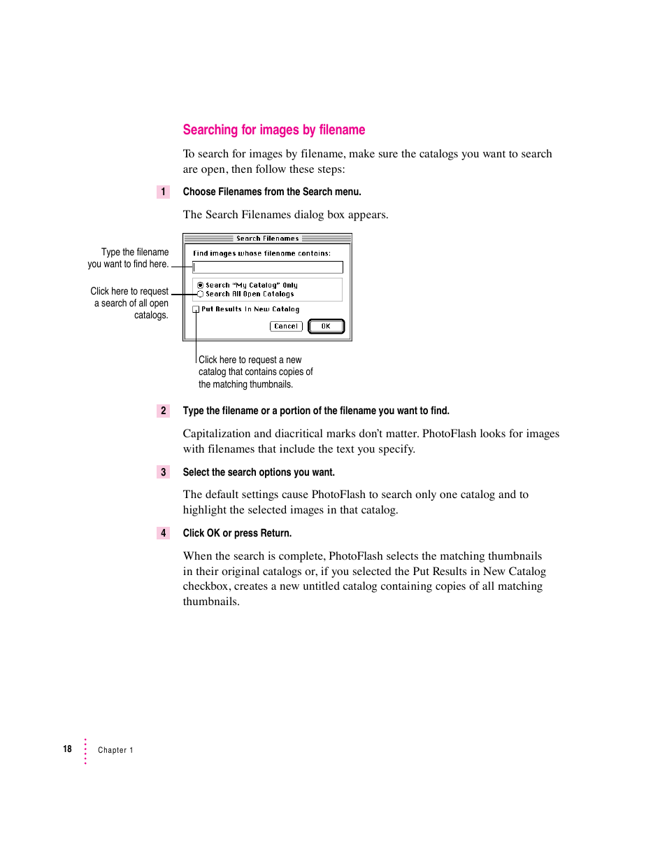 Searching for images by filename | Apple Macintosh PhotoFlash User Manual | Page 29 / 156