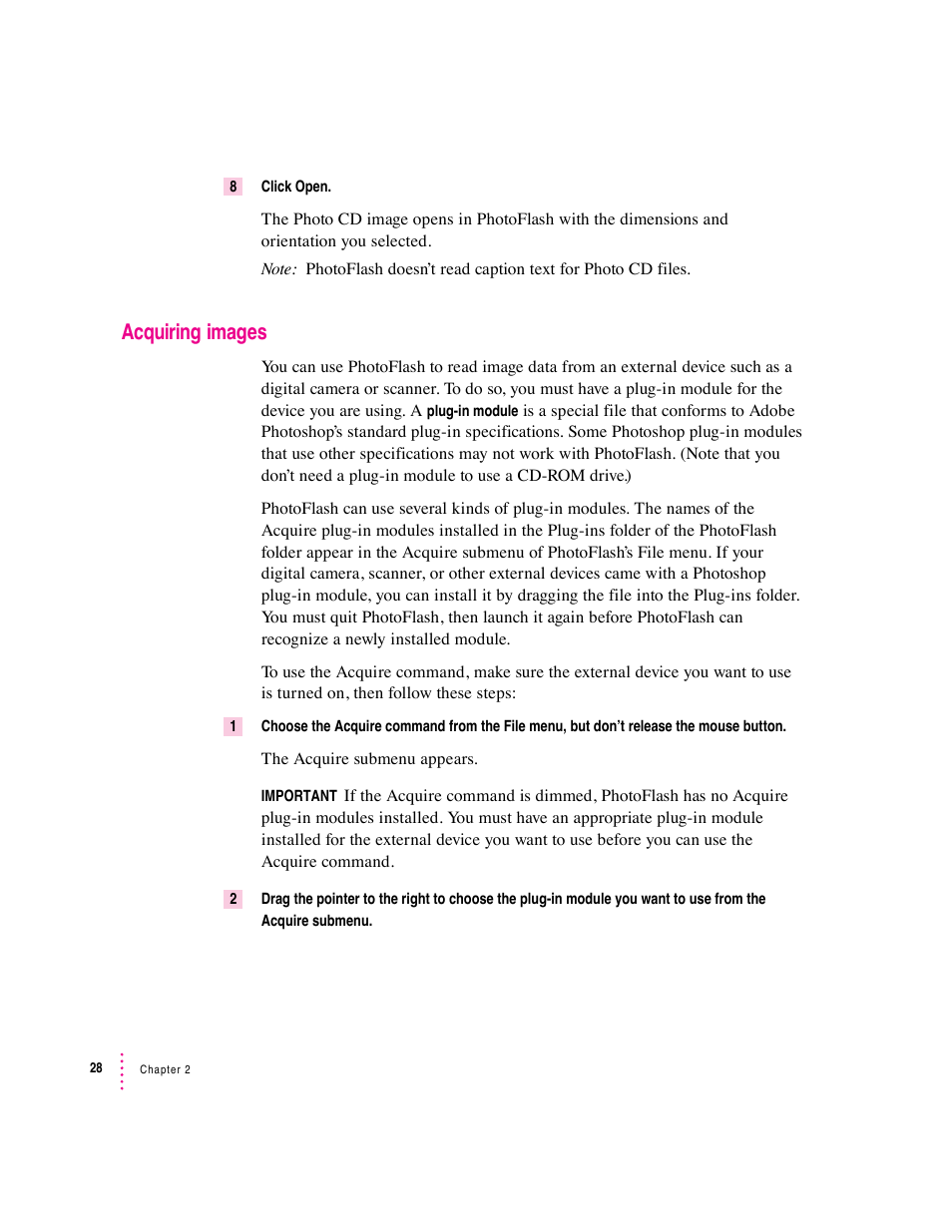 Acquiring images | Apple Macintosh PhotoFlash User Manual | Page 39 / 156