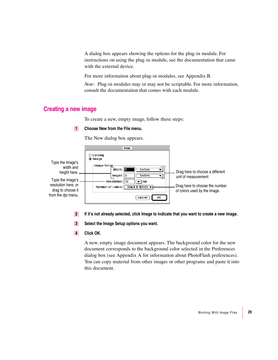 Creating a new image | Apple Macintosh PhotoFlash User Manual | Page 40 / 156