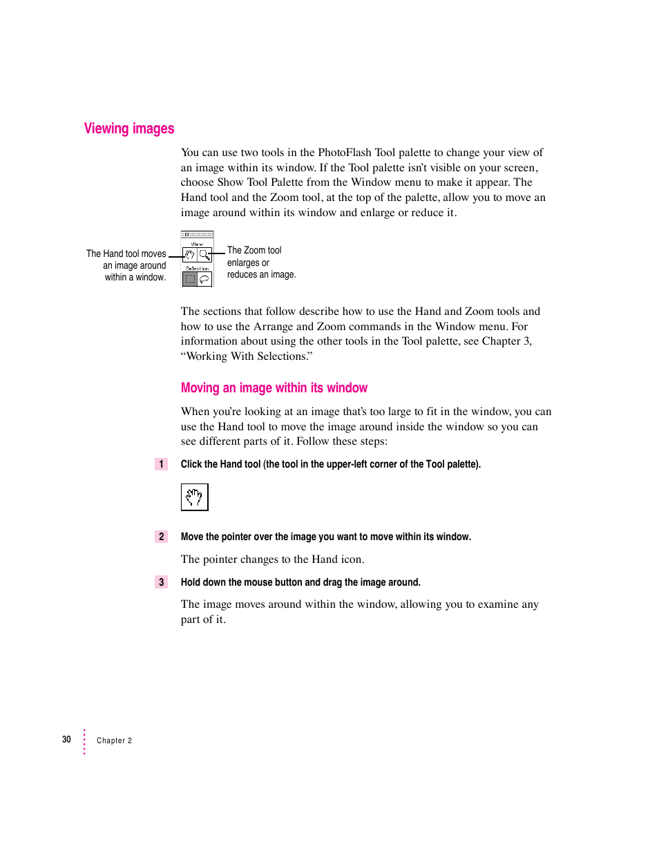 Viewing images, Moving an image within its window | Apple Macintosh PhotoFlash User Manual | Page 41 / 156