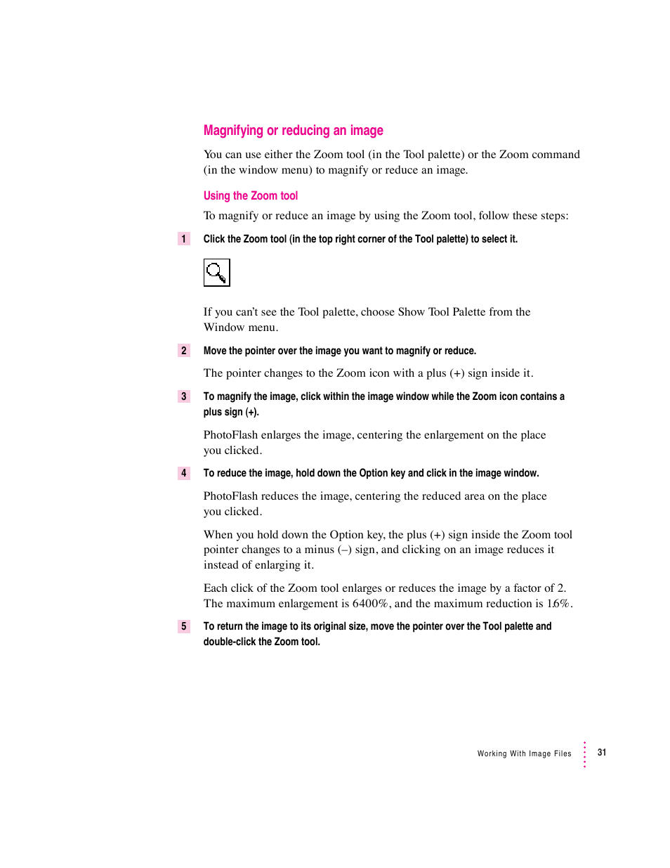 Magnifying or reducing an image | Apple Macintosh PhotoFlash User Manual | Page 42 / 156