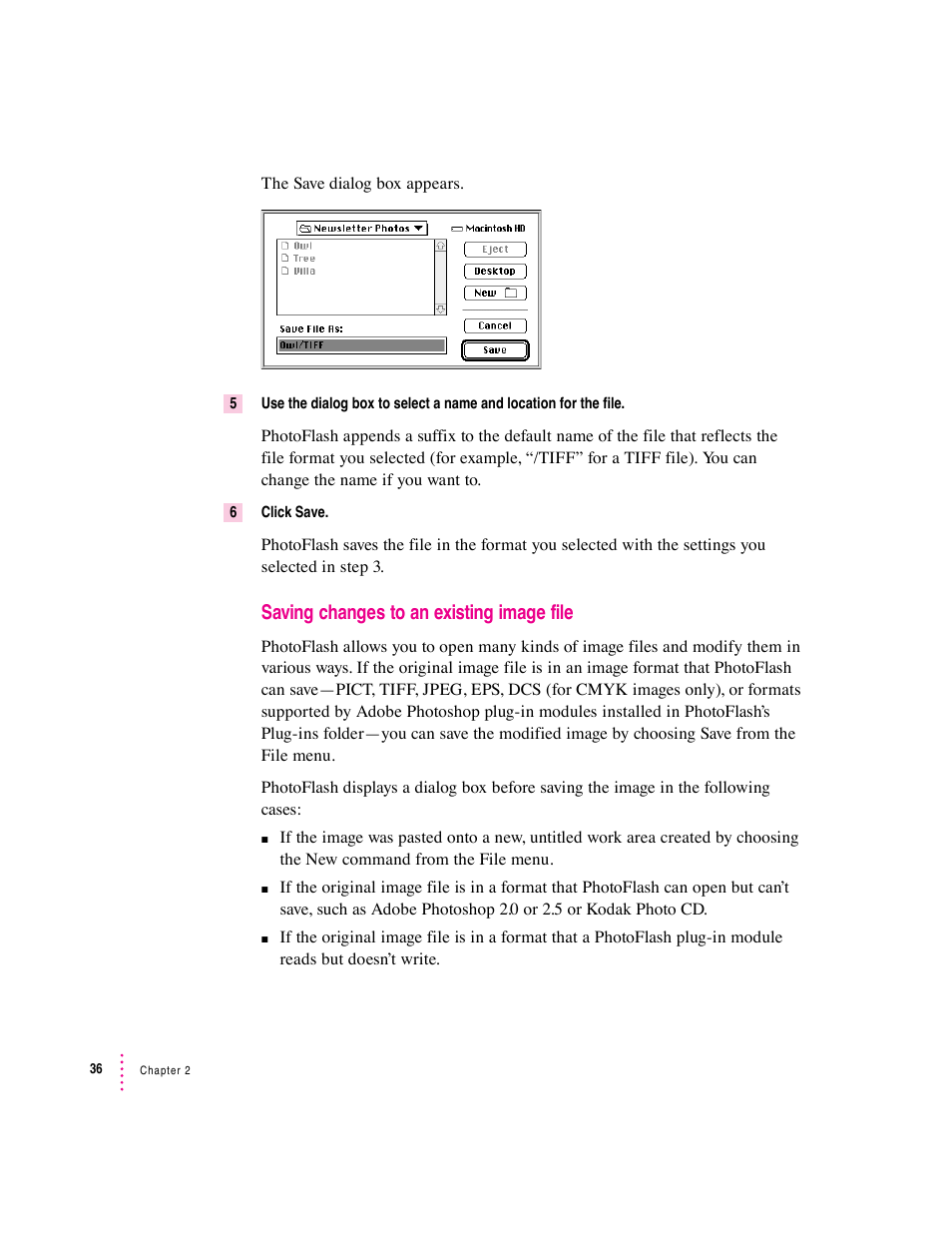 Saving changes to an existing image file | Apple Macintosh PhotoFlash User Manual | Page 47 / 156