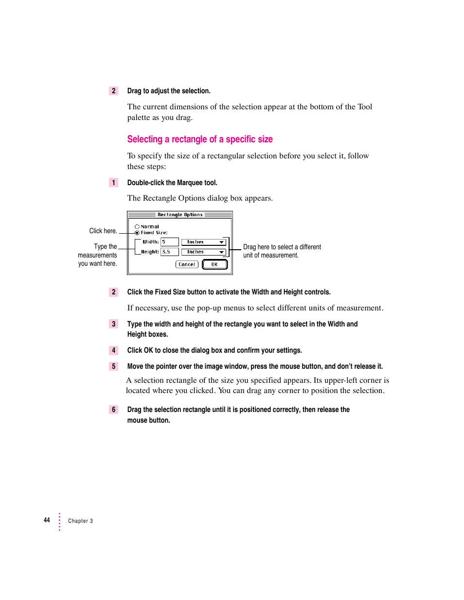 Selecting a rectangle of a specific size | Apple Macintosh PhotoFlash User Manual | Page 54 / 156