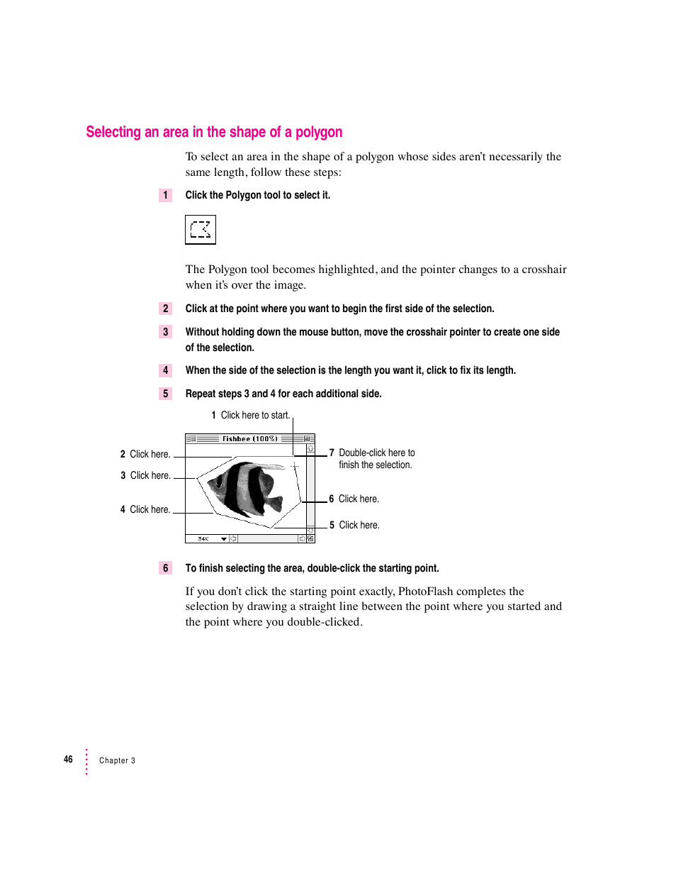 Selecting an area in the shape of a polygon | Apple Macintosh PhotoFlash User Manual | Page 56 / 156