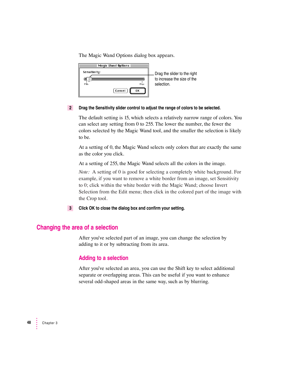 Changing the area of a selection, Adding to a selection | Apple Macintosh PhotoFlash User Manual | Page 58 / 156