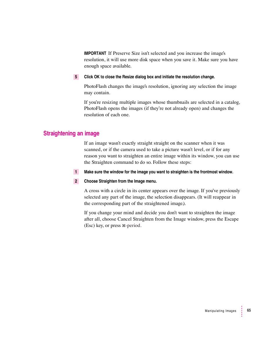 Straightening an image | Apple Macintosh PhotoFlash User Manual | Page 75 / 156