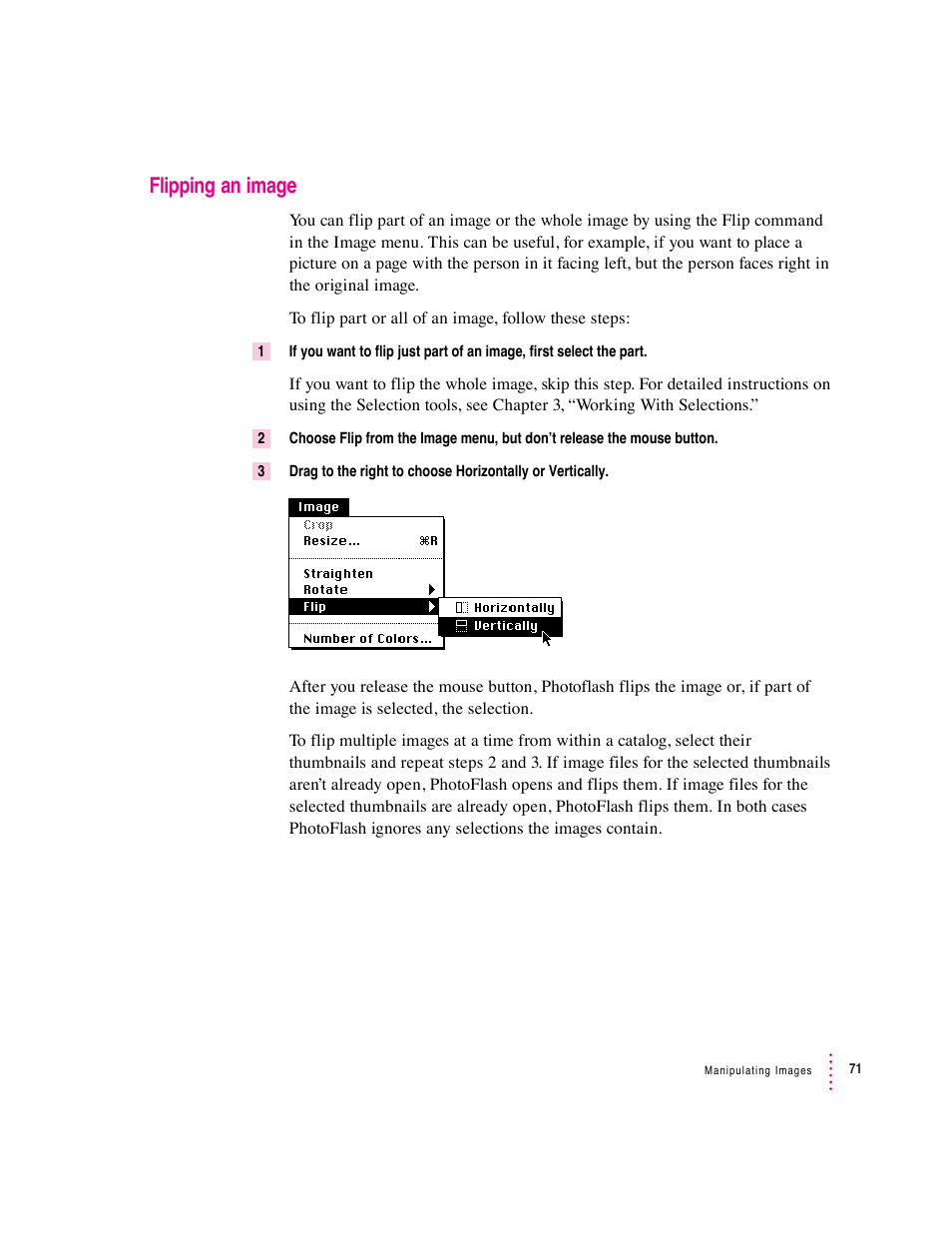Flipping an image | Apple Macintosh PhotoFlash User Manual | Page 81 / 156