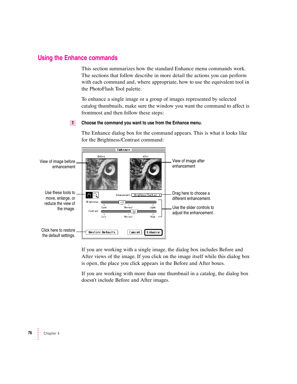 Using the enhance commands | Apple Macintosh PhotoFlash User Manual | Page 86 / 156