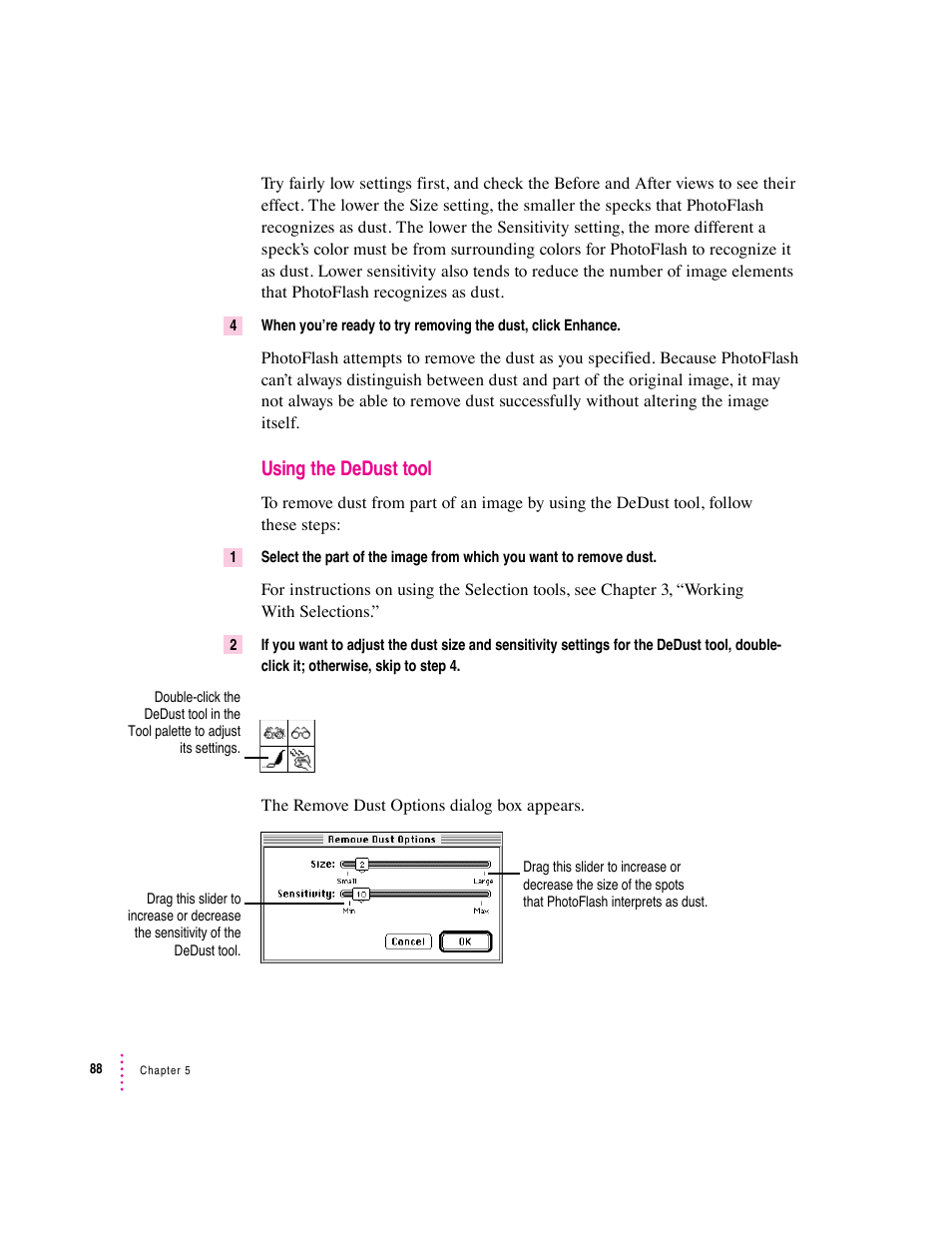 Using the dedust tool | Apple Macintosh PhotoFlash User Manual | Page 98 / 156