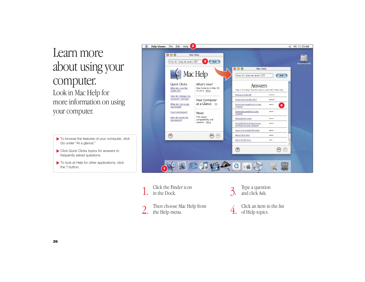 Learn more about using your computer | Apple iMac G4 Flat Panel 15-inch (Original) User Manual | Page 27 / 40