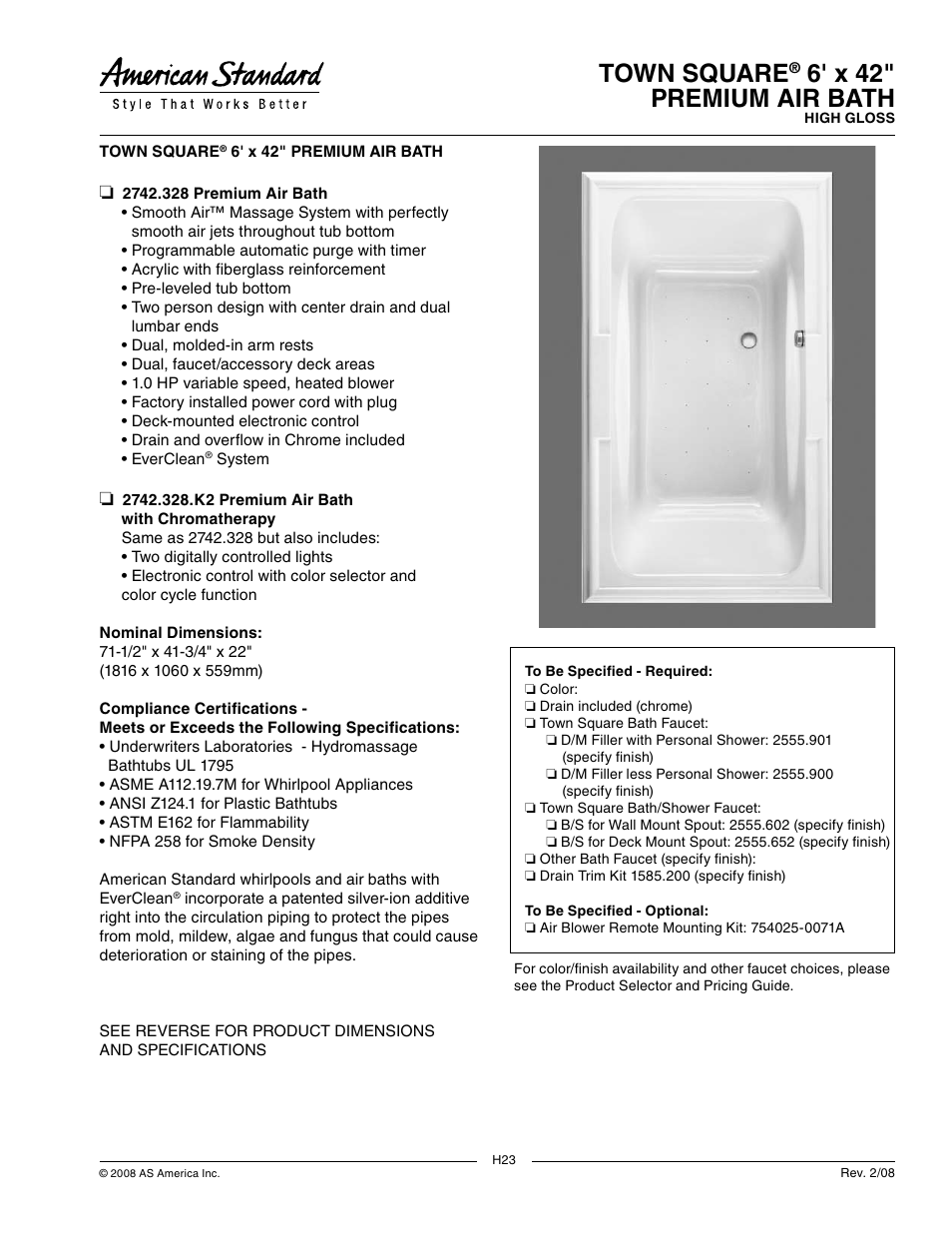 American Standard 2742.328 User Manual | 2 pages