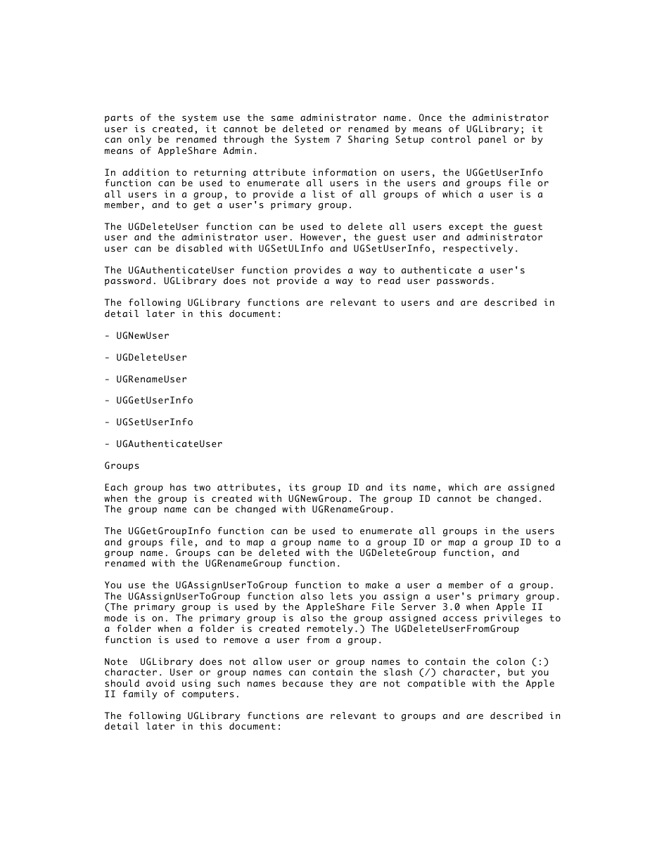 Apple AppleShare 3.0 Users and Groups Programming Interface User Manual | Page 3 / 32