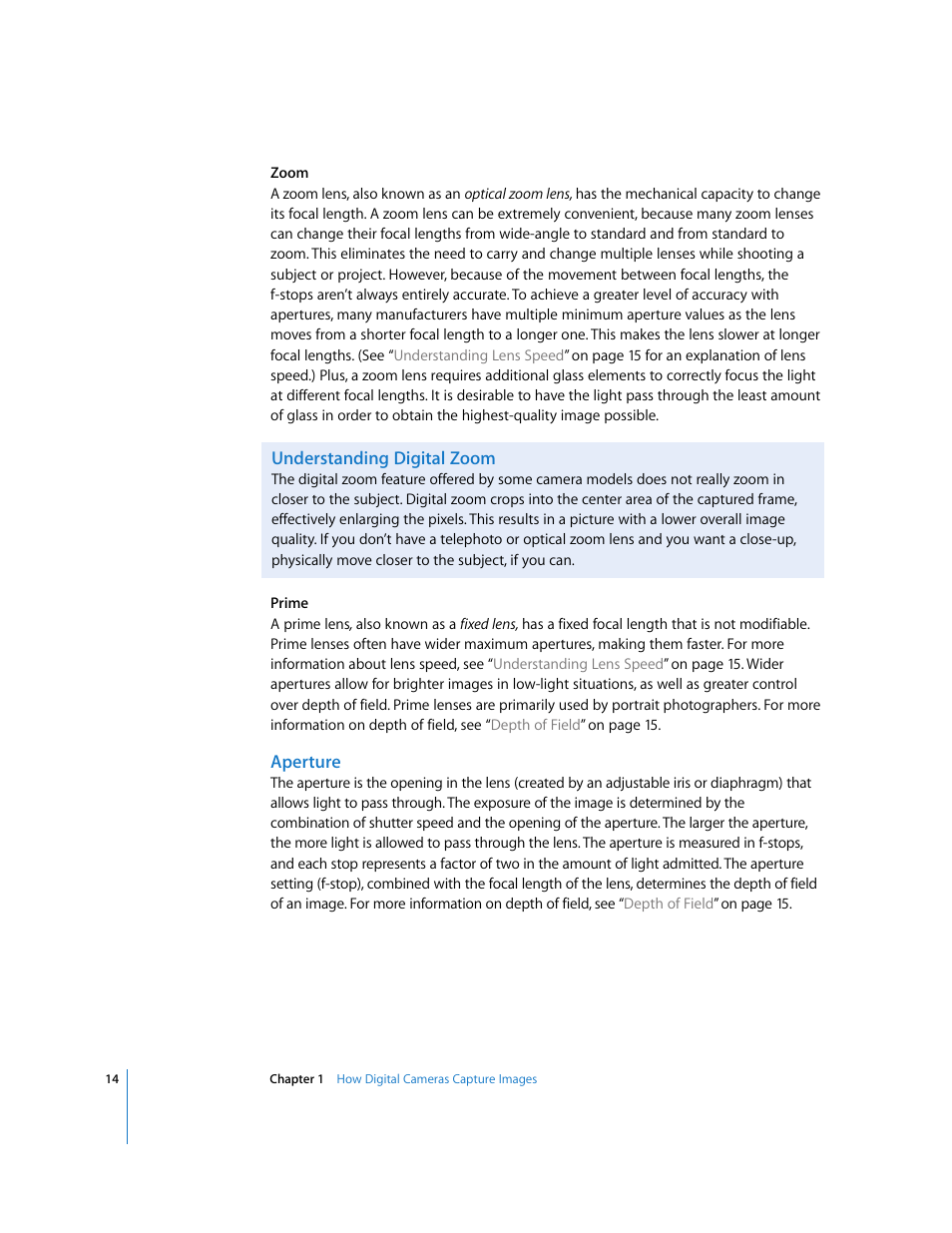 Understanding digital zoom, Aperture | Apple Aperture Digital Photography Fundamentals User Manual | Page 14 / 47