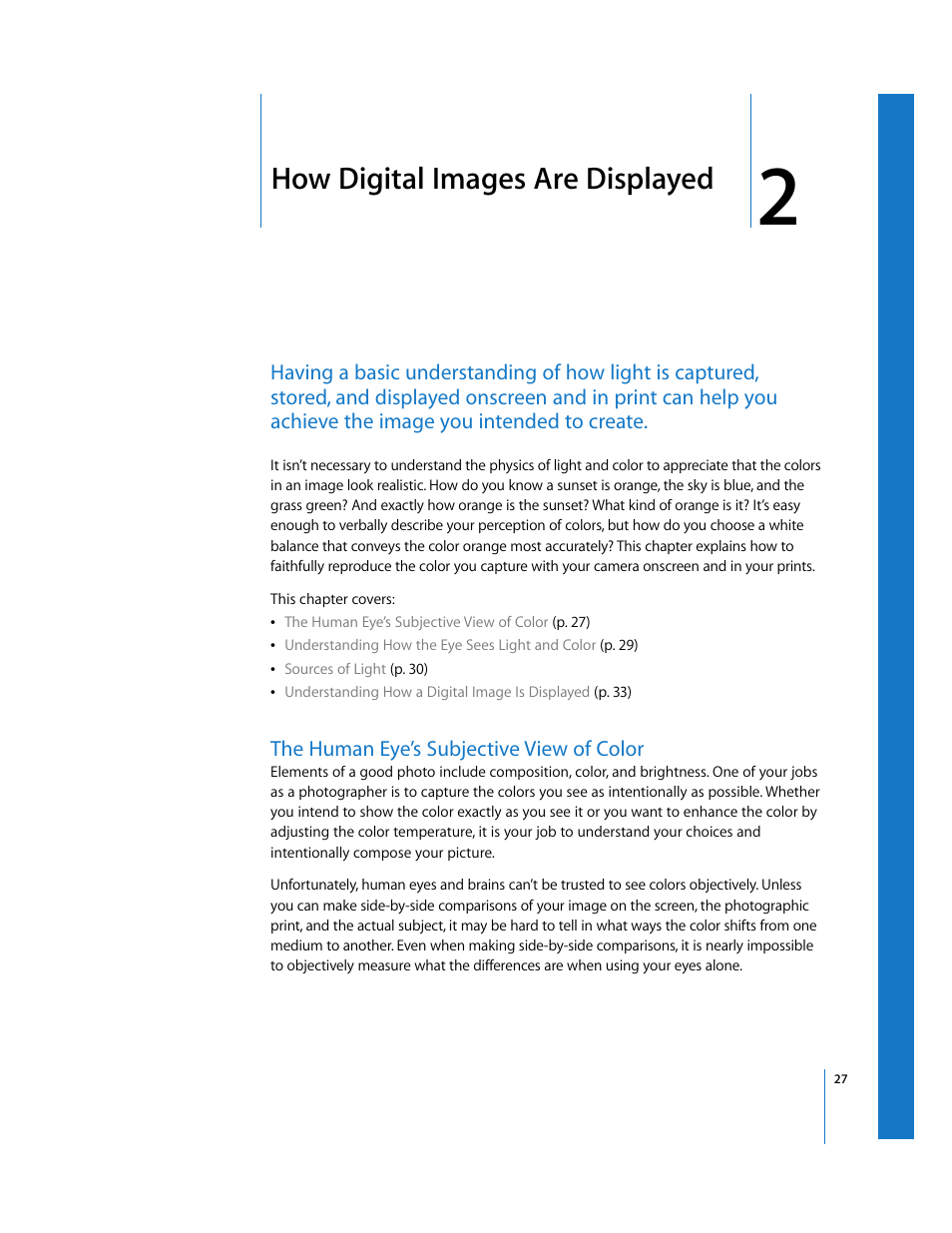 How digital images are displayed, The human eye’s subjective view of color, Chapter 2 | Apple Aperture Digital Photography Fundamentals User Manual | Page 27 / 47