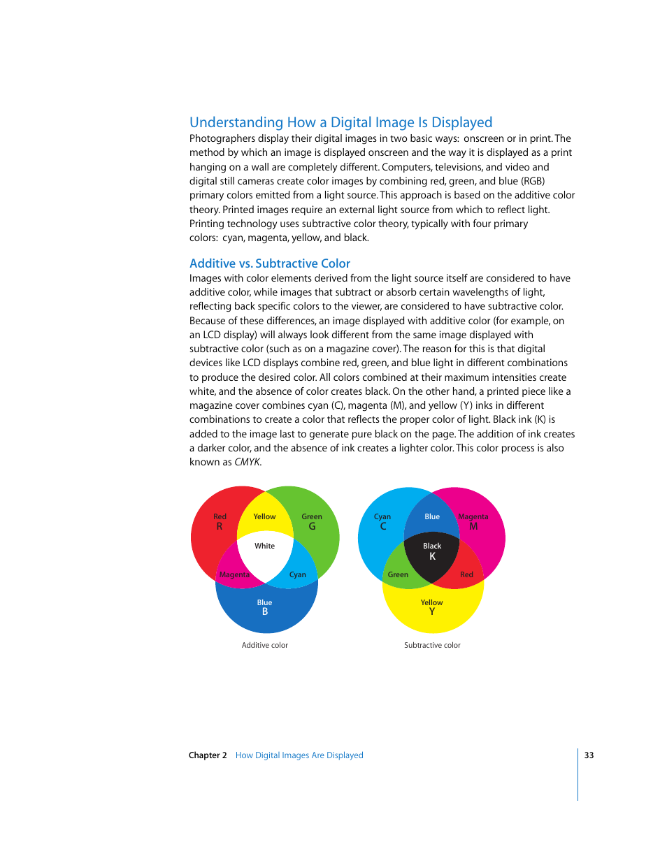 Understanding how a digital image is displayed, Additive vs. subtractive color, P. 33) | Apple Aperture Digital Photography Fundamentals User Manual | Page 33 / 47
