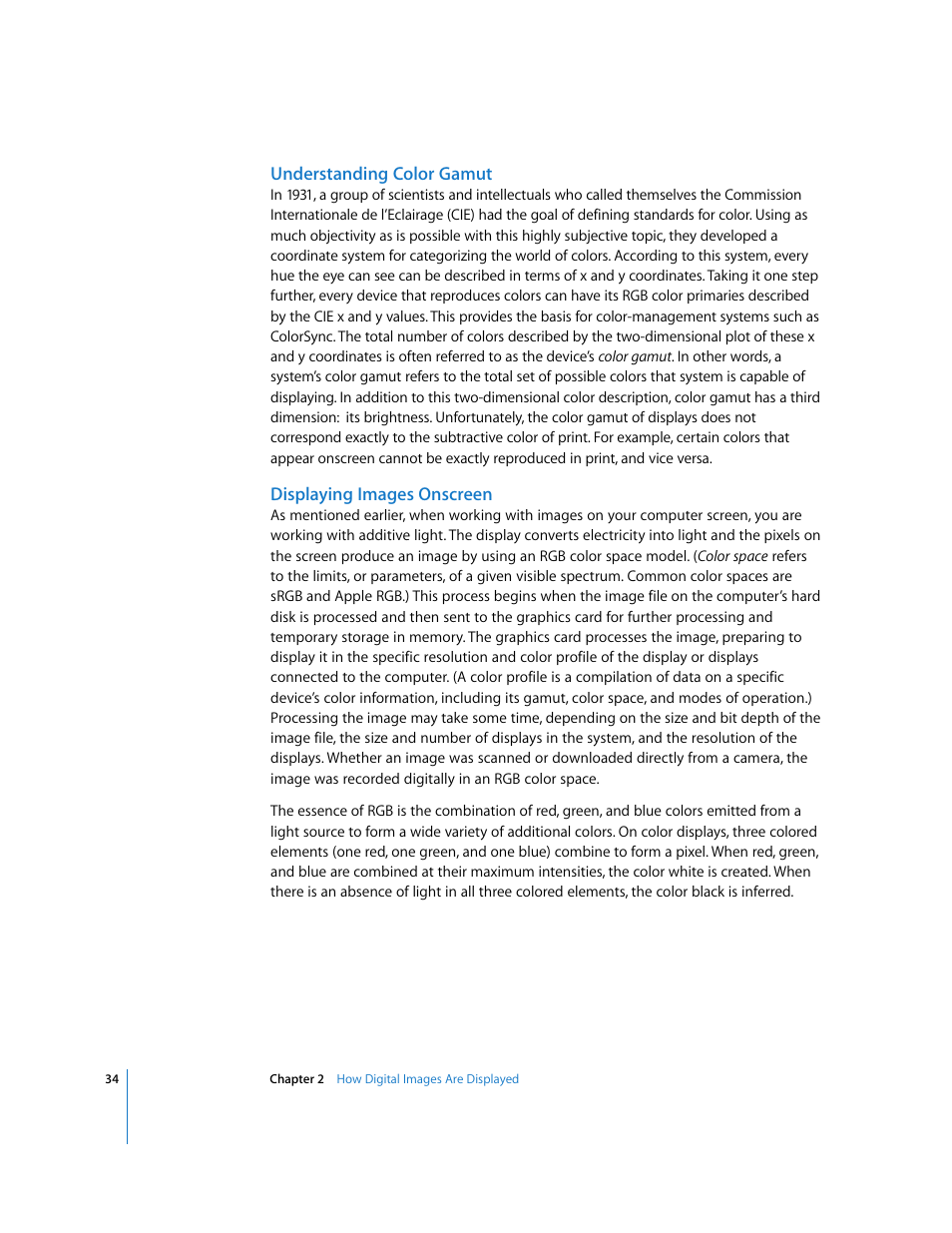 Understanding color gamut, Displaying images onscreen | Apple Aperture Digital Photography Fundamentals User Manual | Page 34 / 47