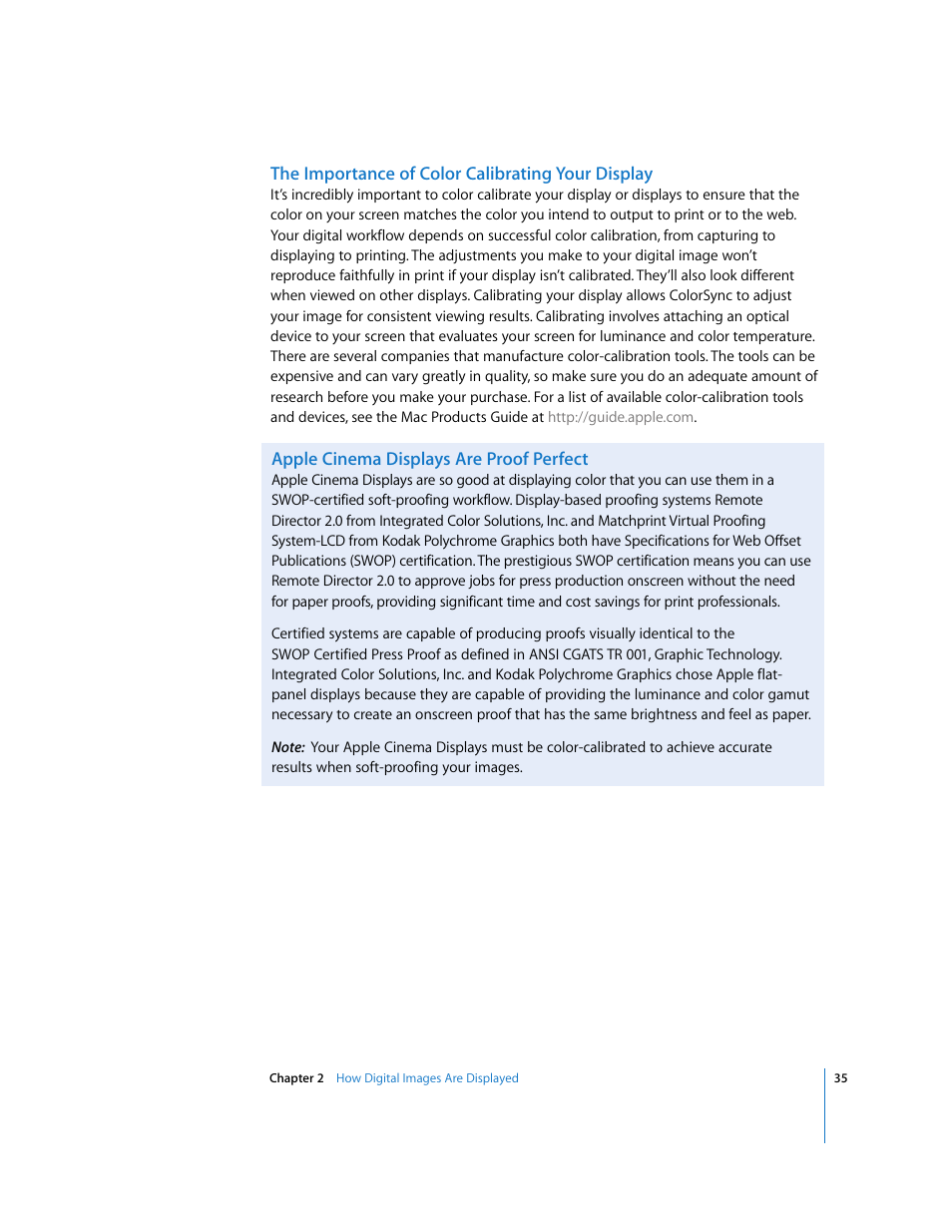 The importance of color calibrating your display, Apple cinema displays are proof perfect | Apple Aperture Digital Photography Fundamentals User Manual | Page 35 / 47