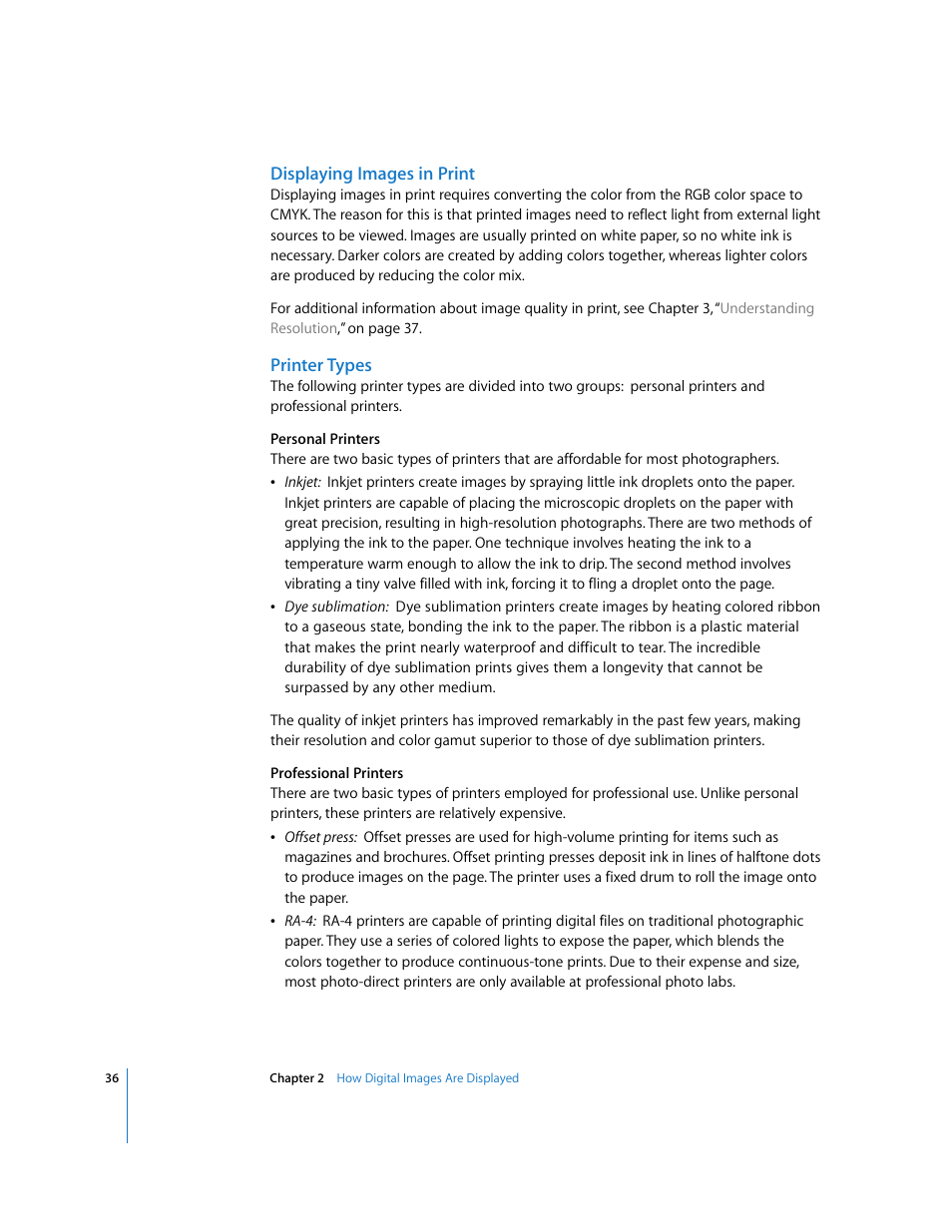 Displaying images in print, Printer types | Apple Aperture Digital Photography Fundamentals User Manual | Page 36 / 47