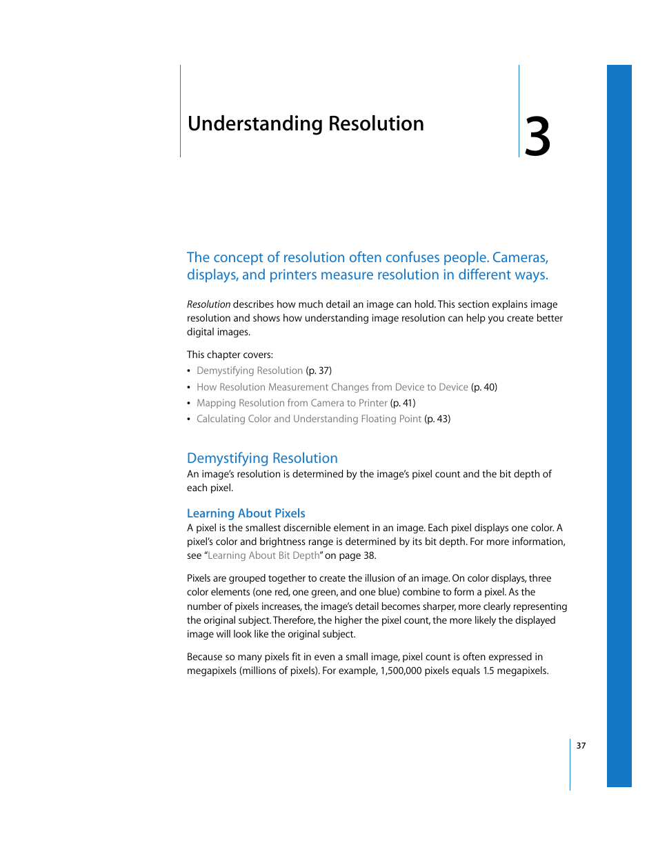 Understanding resolution, Demystifying resolution, Learning about pixels | Chapter 3, See chapter 3, Understanding, Resolution | Apple Aperture Digital Photography Fundamentals User Manual | Page 37 / 47