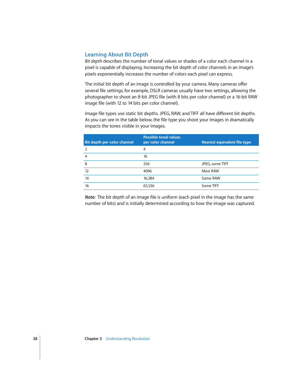 Learning about bit depth, Learning, About bit depth | Apple Aperture Digital Photography Fundamentals User Manual | Page 38 / 47